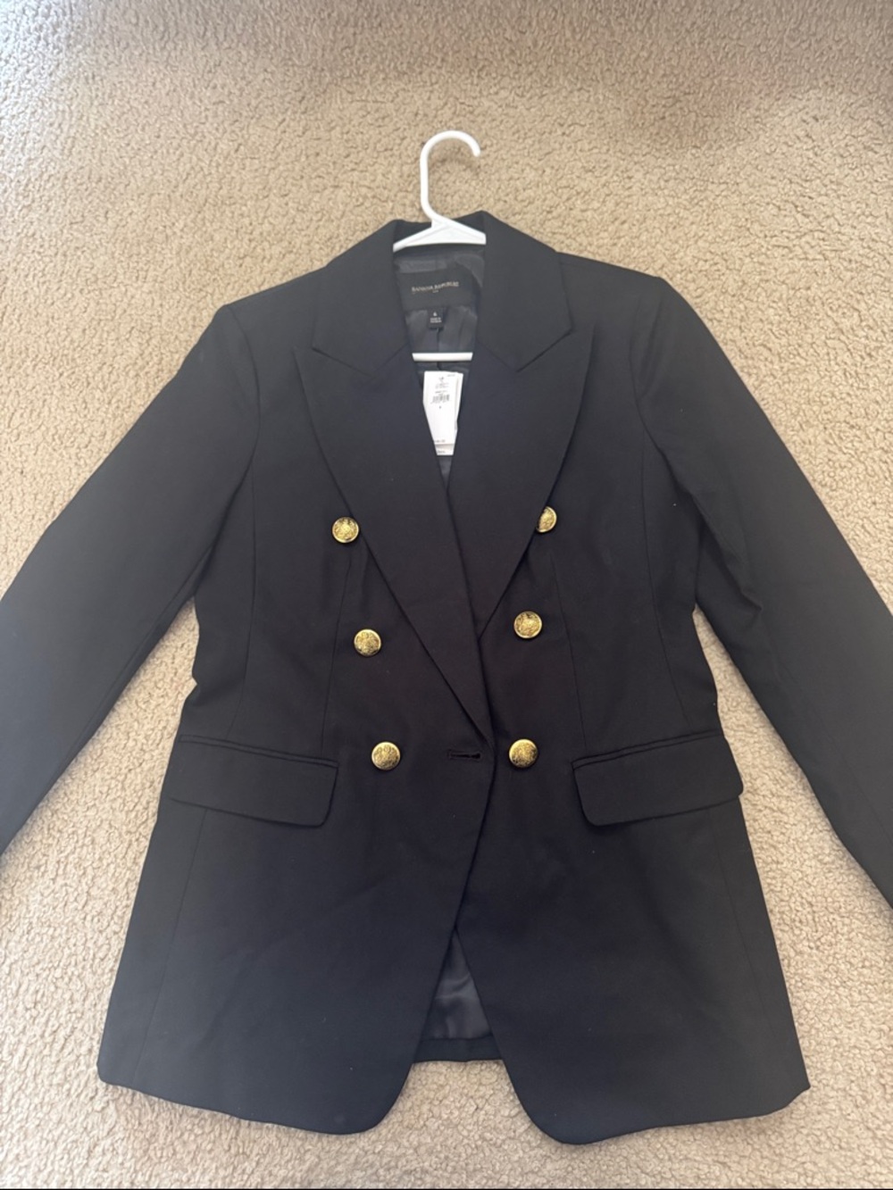 Banana Republic Black Double-Breasted Blazer with Gold Buttons